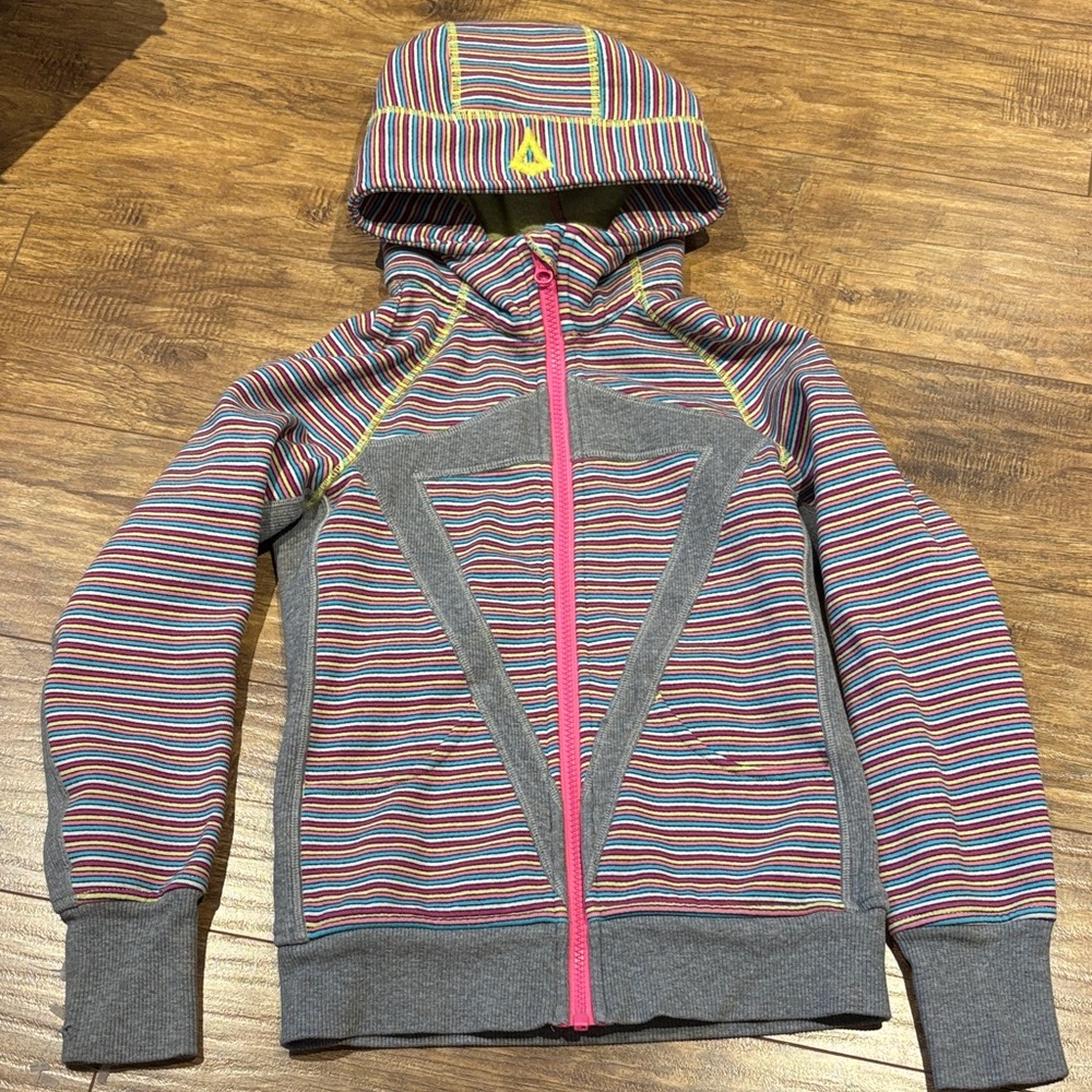 Ivivva by Lululemon Multicolor Striped Kids scuba style Hoodie girls size 8